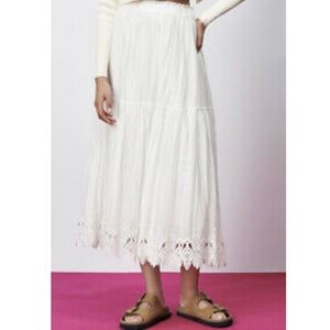 Zara White Cotton Maxi Skirt with Crochet Trim Large